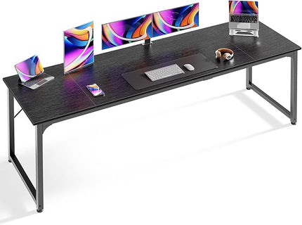 Computer Desk, 80 Inch Office Desk, Gaming Desk with Storage, Writing Desk Work Desk for Home Office, Study, Long Simple Desk, Large Legroom, Metal Frame, Black - LeafyLoom