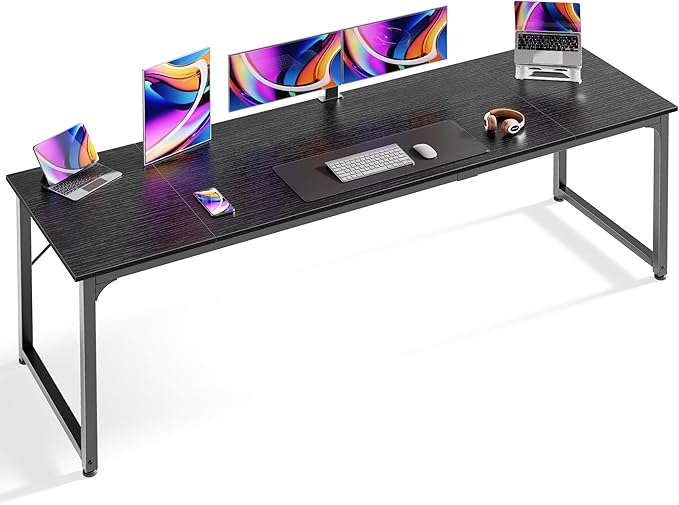 Computer Desk, 80 Inch Office Desk, Gaming Desk with Storage, Writing Desk Work Desk for Home Office, Study, Long Simple Desk, Large Legroom, Metal Frame, Black - LeafyLoom