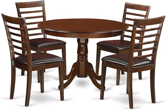 East West Furniture HLML5-MAH-LC 5 Piece Dining Table Set for 4 Includes a Round Kitchen Table with Pedestal and 4 Faux Leather Dining Room Chairs, 42x42 Inch, Mahogany - LeafyLoom
