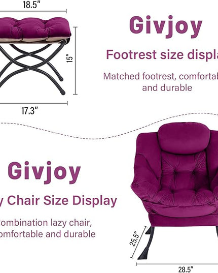 Lazy Chair and Ottoman, Large Accent Lounge Chair with Armrests and a Side Pocket, Modern Leisure Upholstered Sofa Reading Armchair with Footrest for Bedroom, Living Room, Dorm Rooms, Office - LeafyLoom