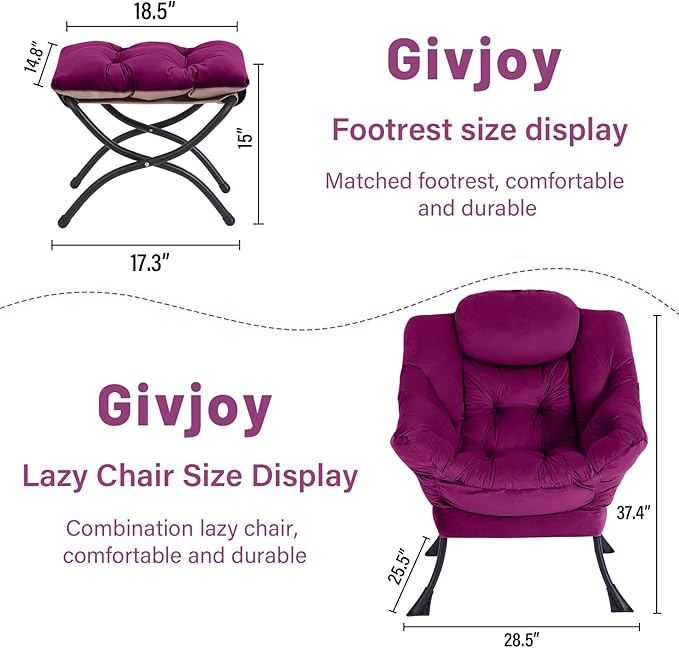 Lazy Chair and Ottoman, Large Accent Lounge Chair with Armrests and a Side Pocket, Modern Leisure Upholstered Sofa Reading Armchair with Footrest for Bedroom, Living Room, Dorm Rooms, Office - LeafyLoom