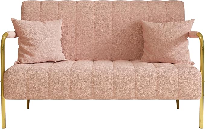 NicBex Sectional Couch Sofa with 2 Pillows Modern Cloud Couch for Living Room Furniture Sets with Metal Legs and Sponge Filled, Modular Sofa for Living Room, Bedroom, Apartment, 58.66" L, Pink - LeafyLoom
