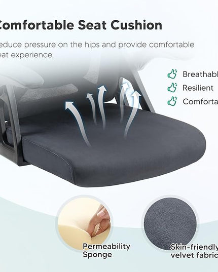 SEATZONE Dark Gray Office Chair, Ergonomic Desk Chair with Adjustable Headrest,Lumbar Support, High Back Mesh Computer Chair with Wheels and Flip-up Armrests Task Chairs, Executive Chairs - LeafyLoom
