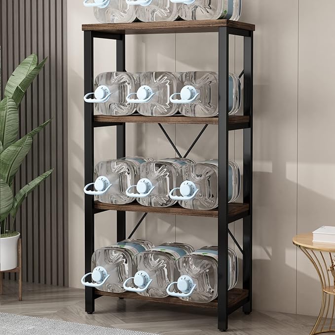 4 Tier Bookshelf, Solid Wood Bookcase Shelf Storage Organizer, Vintage Storage Rack with Open Shelves Rustic Standing Bookshelves for Living Room,Bedroom Rustic Brown(AY01-4tier) - LeafyLoom