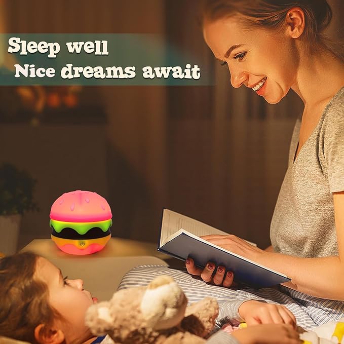 Cute Desk Lamp for Kids, Hamburger Girls Small Desk Lamps Rechargeable with Dimmable Touch Adjustable Neck, Kawaii Desk Lamp Night Lights,Girl Desk Accessories Kawaii Room Decor for Kid Gifts - LeafyLoom