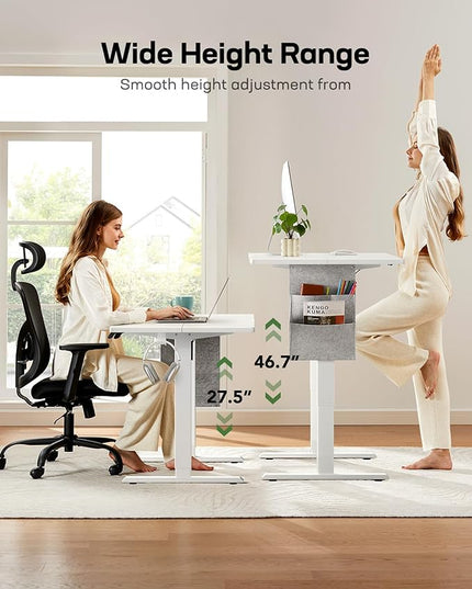 Marsail Standing Desk,Home Office Adjustable Heights Desk,Stand Up Desk,63x24 Inches Desktop Sit Stand Gaming Computer Desk for Study,Writing with 4 Memory Presets,Headphone Hook,Cable Organizer,White - LeafyLoom