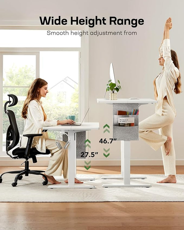 Marsail Standing Desk,Home Office Adjustable Heights Desk,Stand Up Desk,63x24 Inches Desktop Sit Stand Gaming Computer Desk for Study,Writing with 4 Memory Presets,Headphone Hook,Cable Organizer,White - LeafyLoom