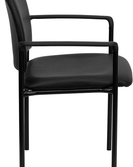 Flash Furniture Tiffany Side Reception Chair with Padded Armrests, Stackable Vinyl Waiting Room Chair for Commercial or Residential Use, Black - LeafyLoom