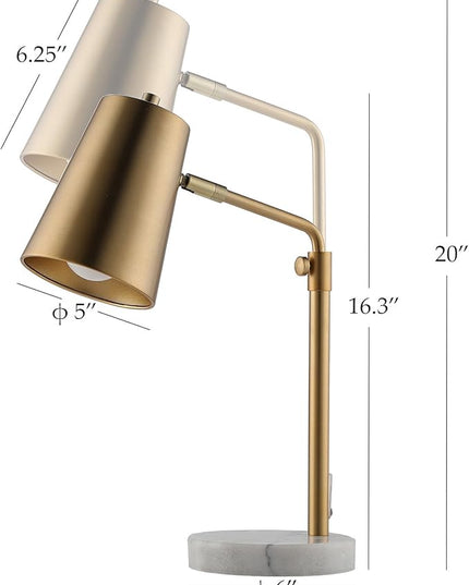 VONLUCE Work Lamp w/LED Bulb, Vintage Gold Desk Lamp w/Marble Base & Brass Lamp Shade, Mid Century Modern Reading Lamp for Office, 20" Industrial Table Task Lamp for Reading Bedroom Nightstands - LeafyLoom