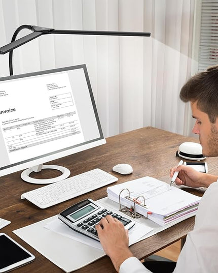 LED Desk Lamp for Home Office,Bright Double Head Desk Lamp with Clamp,Dimmable 5 Color Modes Desk Lighting,12W Eye-Caring Architect Table Lamp for Workbench,Monitor,Reading,Study,1400lm - LeafyLoom