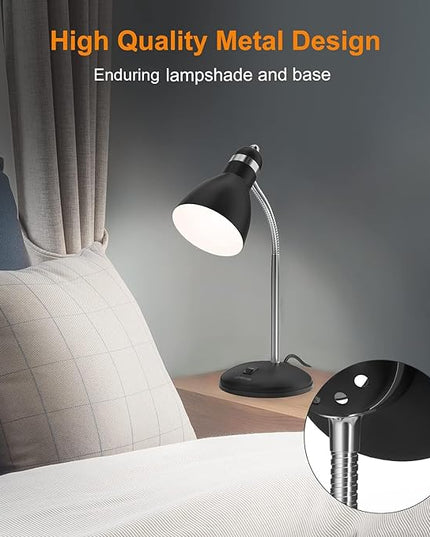 LEPOWER Metal Desk Lamp, Adjustable Goose Neck Table Lamp, Eye-Caring Study Desk Lamps for Bedroom, Study Room and Office (Black) - LeafyLoom