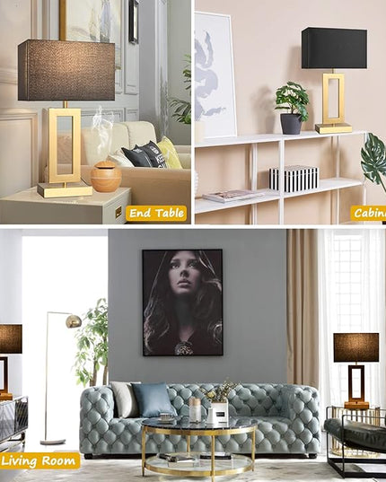 22'' Black&Gold Lamps for Bedrooms Set of 2, Touch Control Table Lamps with USB Ports, 3-Way Dimmable Bedside Nightstand Lamps, Modern Table Lamps for Living Room End Table, LED Bulbs Included - LeafyLoom