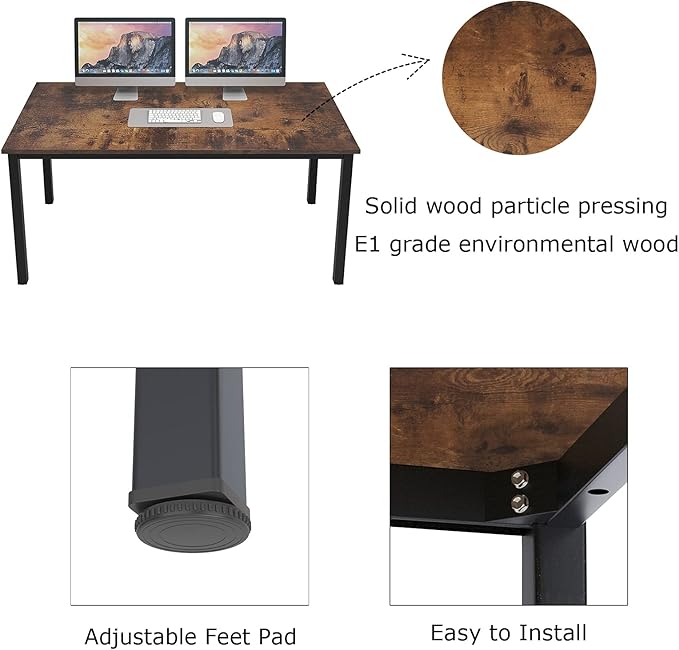 sogesfurniture Large Computer Desk - 62.9 inches Modern Simple Style Office Desk Computer Desk Gaming Desk Computer Table Sturdy Writing Workstation for Home Office, Brown - LeafyLoom
