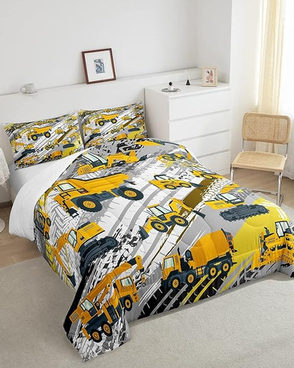 Boys Construction Comforter Set Truck Bedroom Decor for Kids Girls Under Construction Vehicles Down Comforter Nursery Children Cartoon Machinery Truck Excavator Bedding Tractor Cars Duvet Quilt,Twin - LeafyLoom