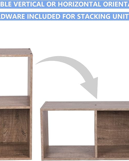 PACHIRA US 2 Cube Storage Organizer, Open and Enclosed MDF Cubical, Wooden Stackable Bookshelf, Modern Bookcase, Rustic Brown Oak - LeafyLoom