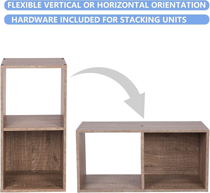 PACHIRA US 2 Cube Storage Organizer, Open and Enclosed MDF Cubical, Wooden Stackable Bookshelf, Modern Bookcase, Rustic Brown Oak - LeafyLoom