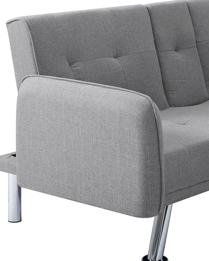 74.8" Modern Living Room Furniture Sets Tufted Loveseat Sofa Convertible Folding Futon Sleeper Couchbed with Cup Holder/Removable Armrests/Adjusting Backrest for Apartment,Home,Light Gray Sofá - LeafyLoom