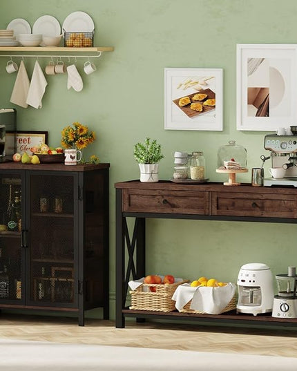 BON AUGURE Console Table with 2 Drawers, Entryway Table with Storage, Sofa Table Behind Couch for Living Room, Farmhouse Entry Table for Hallway, Foyer, Front Door (Rustic Oak, 47 Inch) - LeafyLoom