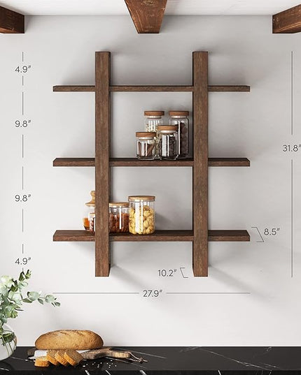 Nathan James Benji Floating Wall Book Shelves, 3-Tier Display Shelf, Decorative Modular Shelf in Solid Wood for Bedroom, Nursery, Bathroom or Kitchen - LeafyLoom