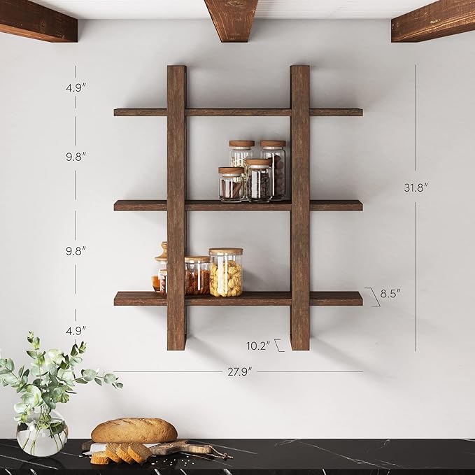 Nathan James Benji Floating Wall Book Shelves, 3-Tier Display Shelf, Decorative Modular Shelf in Solid Wood for Bedroom, Nursery, Bathroom or Kitchen - LeafyLoom