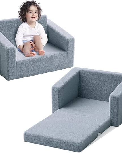 Kids Couch,2-in-1 Toddler Chairs for Boys,Kids Sofa with Storage,Comfortable Kids Sofa Bed,Fun Kids Lounge Chair,Toddler Furniture,Kids Playroom,Children'S Gifts (Grey) - LeafyLoom