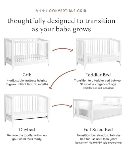Babyletto Sprout 4-in-1 Convertible Crib with Toddler Bed Conversion Kit in White, Greenguard Gold Certified - LeafyLoom