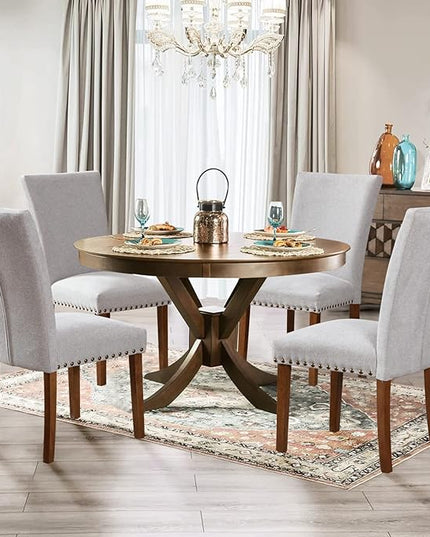 Parsons Dining Chairs Set of 4, Upholstered Nailhead Dining Room Kitchen Side Chair with Thick Cushions and Wood Legs, Light Grey - LeafyLoom