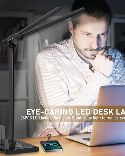 Dimmable LED Desk Lamp with USB Charging Port, 50 Lighting Modes Dual Swing Arm Architect Table Lamp Light Desk Lamp for Home Office Dorm Piano Nail - LeafyLoom