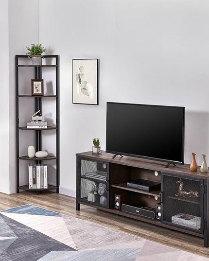 FATORRI Industrial Entertainment Center for TVs up to 65 Inch, Rustic Wood TV Stand, Large TV Console and TV Cabinet for Living Room (60 Inch Wide, Walnut Brown) - LeafyLoom