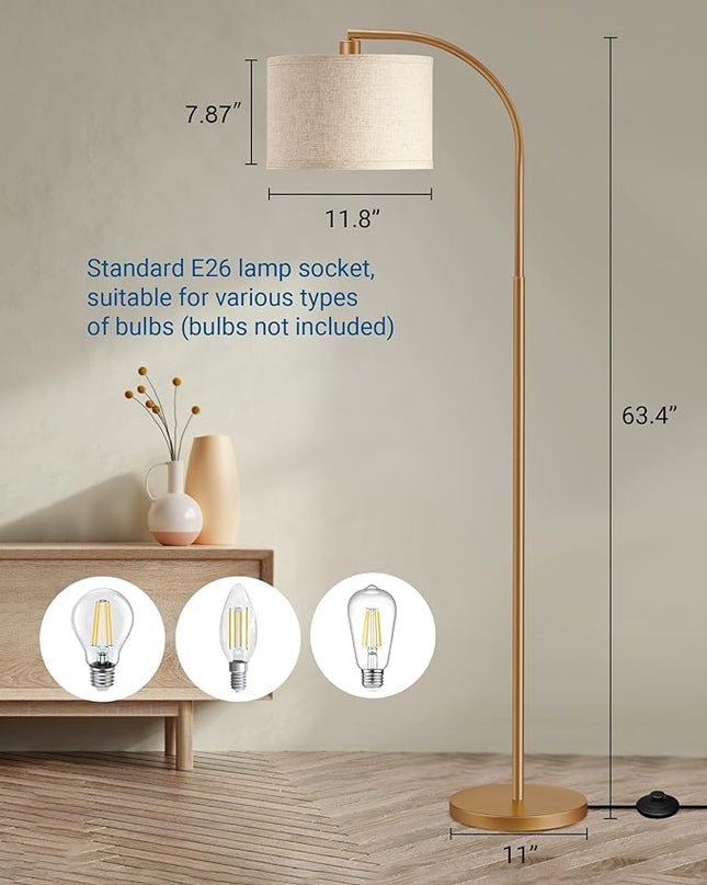 DEWENWILS Gold Arched Floor Lamps for Living Room, Boho Standing Arc Lamp with Adjustable Lampshade, Mid Century Modern Reading Light with Foot Switch for Bedroom, Home Office, Nursery - LeafyLoom