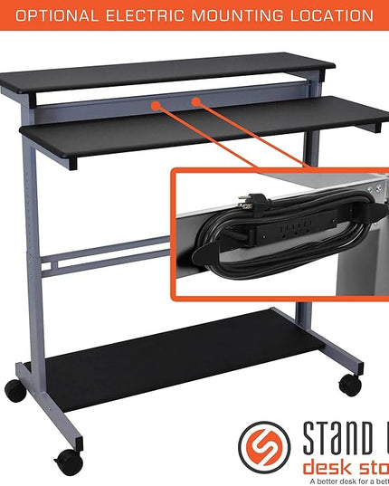 Stand Up Desk Store Rolling Adjustable Height Two Tier Standing Desk Computer Workstation (Silver Frame/Black Top, 48" Wide) - LeafyLoom