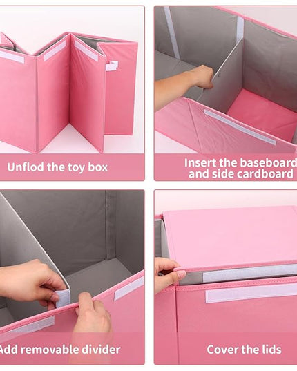 Fixwal Toy Storage Organizer for Girls - Extra Large Toddler Toy Box Kids Toy Chest, Collapsible Removable Divider for Nursery Playroom Bedroom Closet, 36"x12.6"x16" (Pink) - LeafyLoom