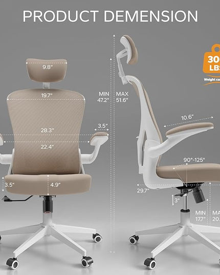 Home Desk Chair Ergonomic Chair with Headrest Study Chair Computer Chair Desk Chair Adjustable Headrest Lumbar Support Office Chair Heavy Duty Office Chair - LeafyLoom
