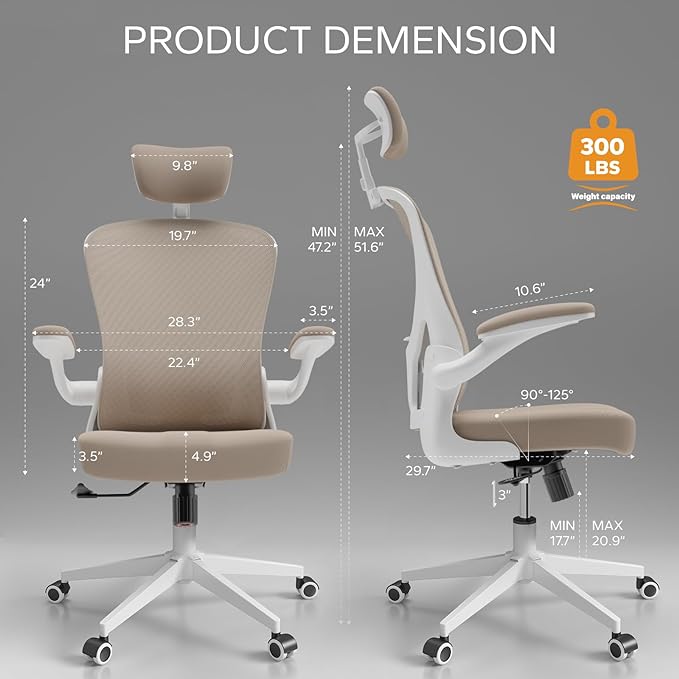 Home Desk Chair Ergonomic Chair with Headrest Study Chair Computer Chair Desk Chair Adjustable Headrest Lumbar Support Office Chair Heavy Duty Office Chair - LeafyLoom