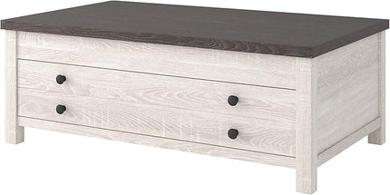 Signature Design by Ashley Dorrinson Farmhouse Lift Top Coffee Table with Storage, Antique White & Brown - LeafyLoom
