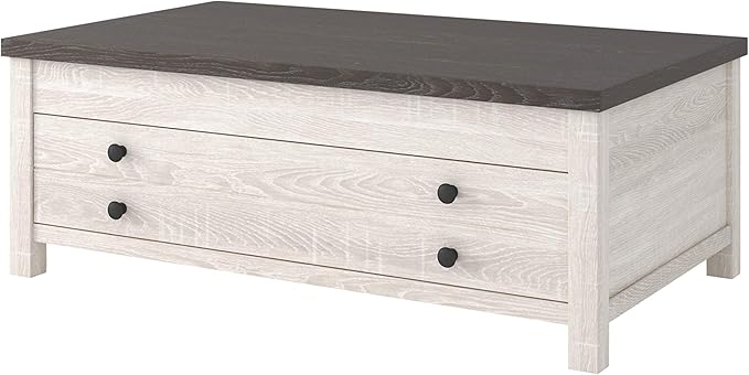 Signature Design by Ashley Dorrinson Farmhouse Lift Top Coffee Table with Storage, Antique White & Brown - LeafyLoom