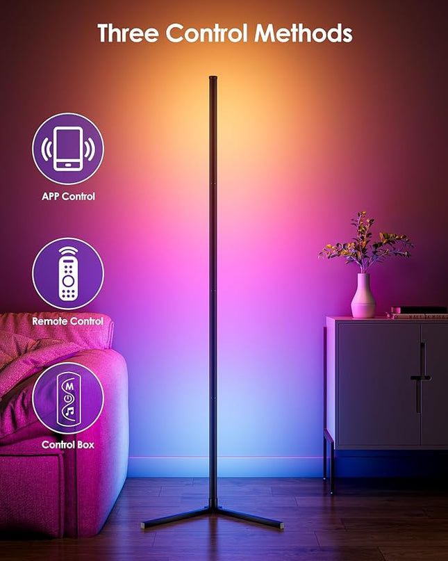 2PCS Corner Floor Lamp, 65" Smart RGB Color Changing LED Floor Lamp with APP and Remote Control, Modern Mood Lighting Corner Lamp with Music Sync, DIY Mode & Timing for Living Room Gaming Room - LeafyLoom