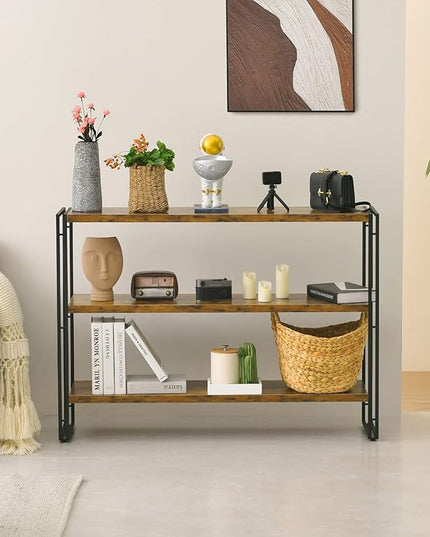 HCHQHS 3-Tier Rustic Wood and Metal Industrial Bookshelf for Home Office, Bedroom, Kitchen, Bathroom - 47in - LeafyLoom
