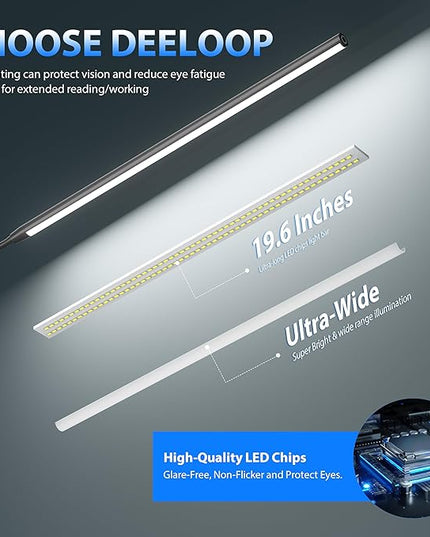 LED Clip on Light/Reading Light, 20" Ultra-Long Chips Bright Desk Lamp, 10%-100% Stepless Dimming & 3 Color Modes Office Lamp with 360° Gooseneck Memory Function Clamp Light for Working - LeafyLoom