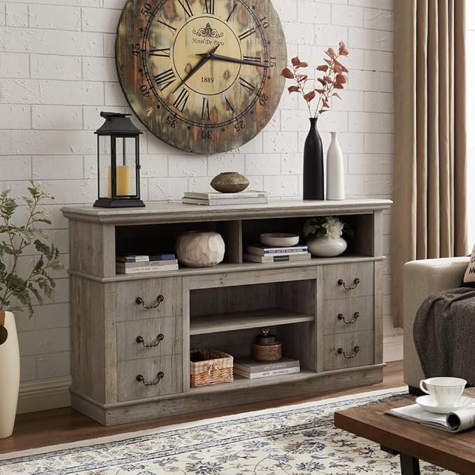 NicBex TV Stand for 65 Inch TV Modern TV Media Console Table with Open and Closed Storage Space,Entertainment Center with Storage for Living Room,60 Inch,Light Grey - LeafyLoom