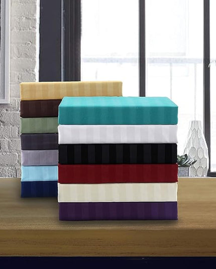 Elegant Comfort Softest and Coziest 6-Piece Sheet Set - 1500 Premium Hotel Quality Microfiber - Deep Pocket, Wrinkle Resistant 6-Piece Damask Stripe Bed Sheet Set, Full, Hunter Green - LeafyLoom
