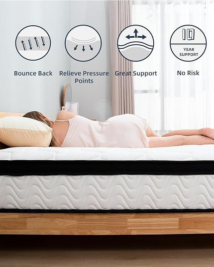 Full Size Mattress | 12 Inch Hybrid Mattresses Full in a Box | Medium Firm Memory Foam and Individual Pocket Springs | Fiberglass Free Bed Matress | Breathable | CertiPUR-US - LeafyLoom