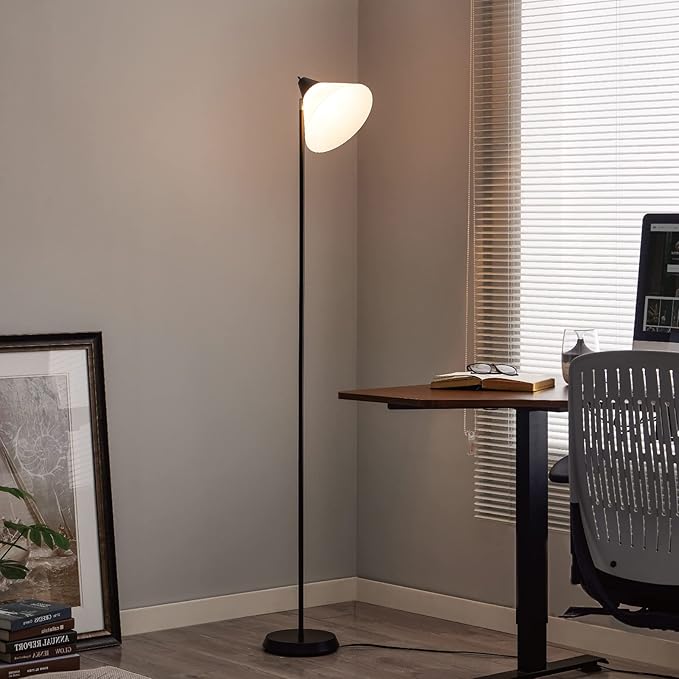 Floor Lamp Standing Lamp Adjustable Head Arcylic Shade Floor Lamps for Living Room/Office/Bedroom (Black) - LeafyLoom
