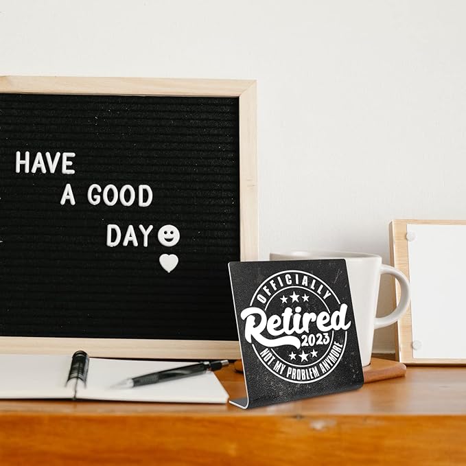 Officially Retired Office Desk Decor, Retirement Gifts For Women, Men, Coworker, Decoration On Shelf Table Desk for Living Room Office Bedroom Retired Teacher Nurse or Social Worker Gift dksg4 - LeafyLoom