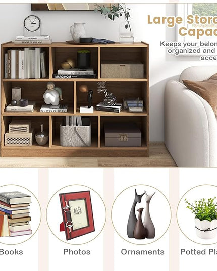 Giantex Wood 8 Cube Bookcase, Open Freestanding 3-Tier Bookshelf, Multipurpose Display Shelf for Living Room, Bedroom, Children's Playroom, Reading Room - LeafyLoom