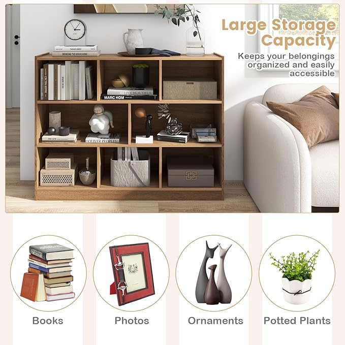 Giantex Wood 8 Cube Bookcase, Open Freestanding 3-Tier Bookshelf, Multipurpose Display Shelf for Living Room, Bedroom, Children's Playroom, Reading Room - LeafyLoom