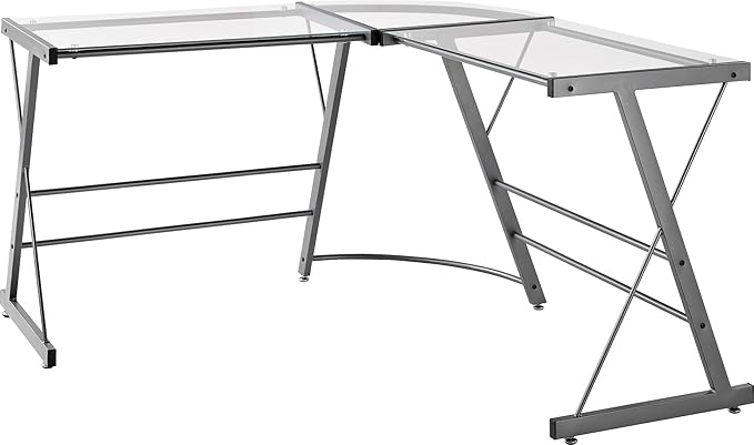 Ameriwood Home Odin Glass L-Shaped Computer Desk, Gray - LeafyLoom