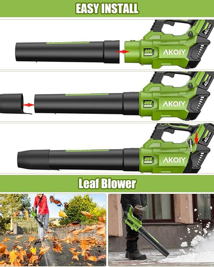 Cordless Leaf Blower - 105 MPH/530CFM, 40V Brushless Electric Leaf Blower with Turbine Fan Technology, 2X 5.0Ah Batteries and Charger with Shoulder Strap for Lawn Care, Yard, Garage Cleaning - LeafyLoom