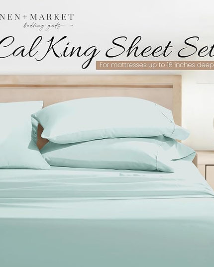 Linen Market Bed Sheets for California King Size Bed (Aqua) - Sleep Better Than Ever with These Soft and Cooling California King Sheets - Deep Pocket Fits 16" Thick Beds - 4 Piece Cal King Sheet Set - LeafyLoom