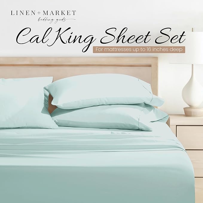 Linen Market Bed Sheets for California King Size Bed (Aqua) - Sleep Better Than Ever with These Soft and Cooling California King Sheets - Deep Pocket Fits 16" Thick Beds - 4 Piece Cal King Sheet Set - LeafyLoom
